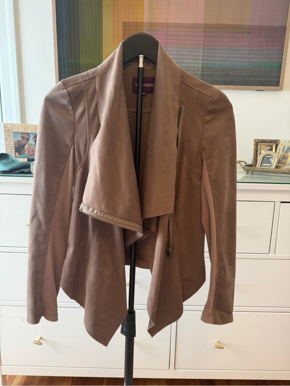Vigoss Taupe Draped Leather Jacket
